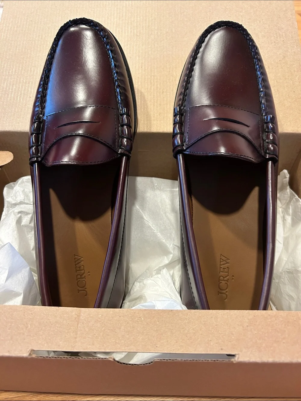 J. Crew Men’s Penny Loafers in Burgundy Leather